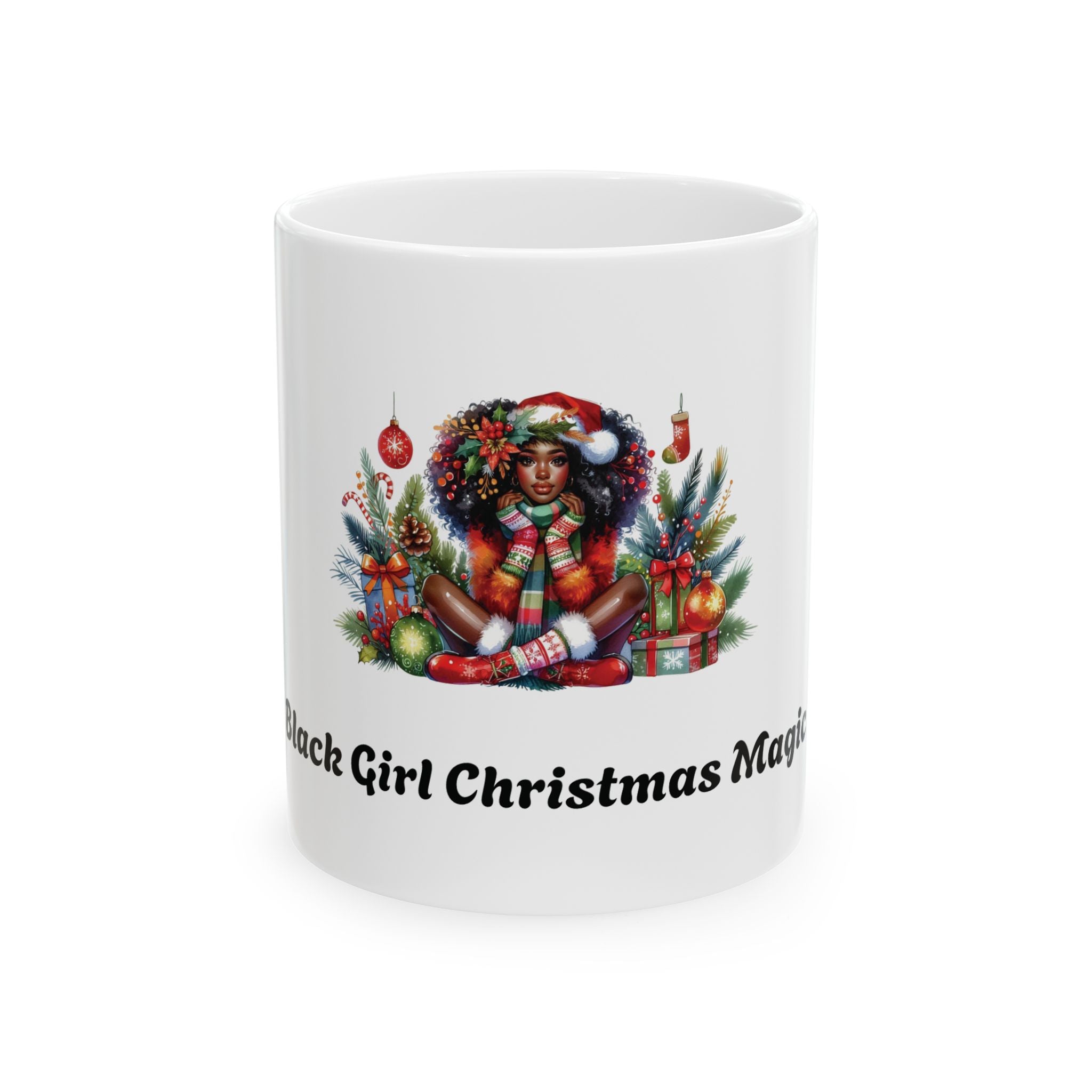 Festive "Black Girl Christmas Magic" Mug, Holiday Gifts, Seasonal Drinkware, Unique Ceramic Cup, Christmas Decor, Family Dinners